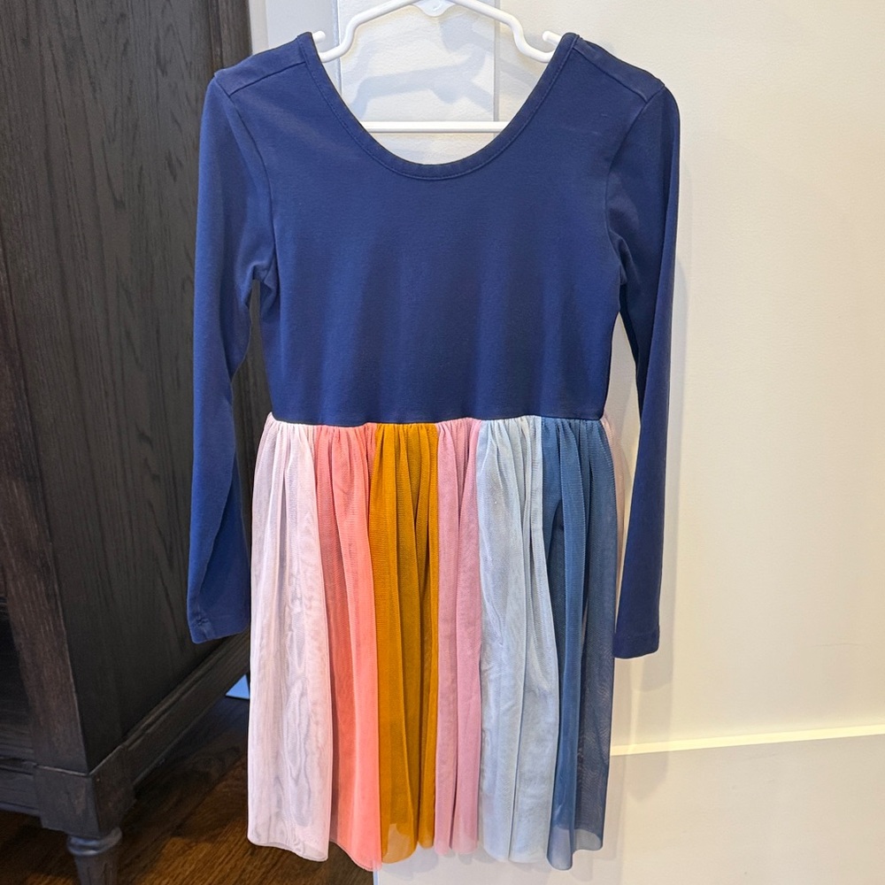 Hanna Andersson Navy and Multicolor Long Sleeve Dress